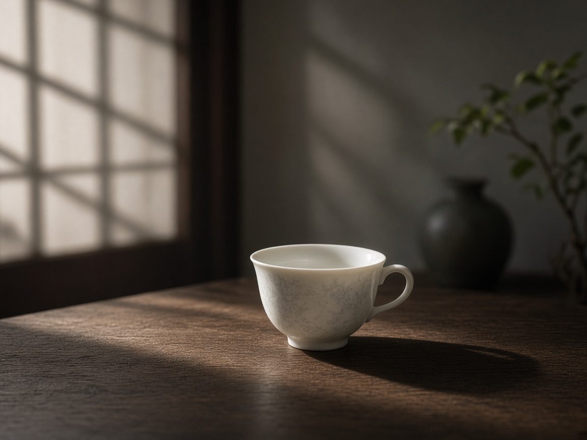 侧光照着茶杯